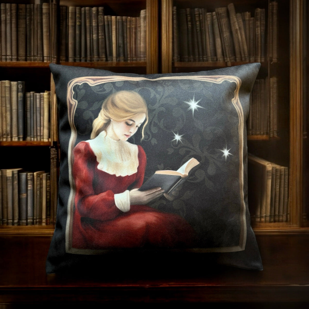 À la bibliothèque. Housse de coussin