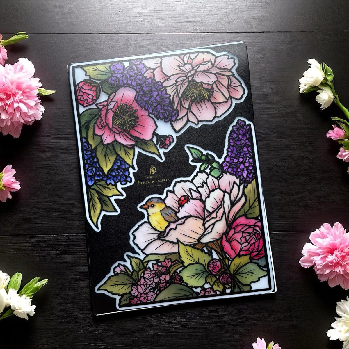 Le chant des pivoines. Stickers repositionnables. A4 à découper.