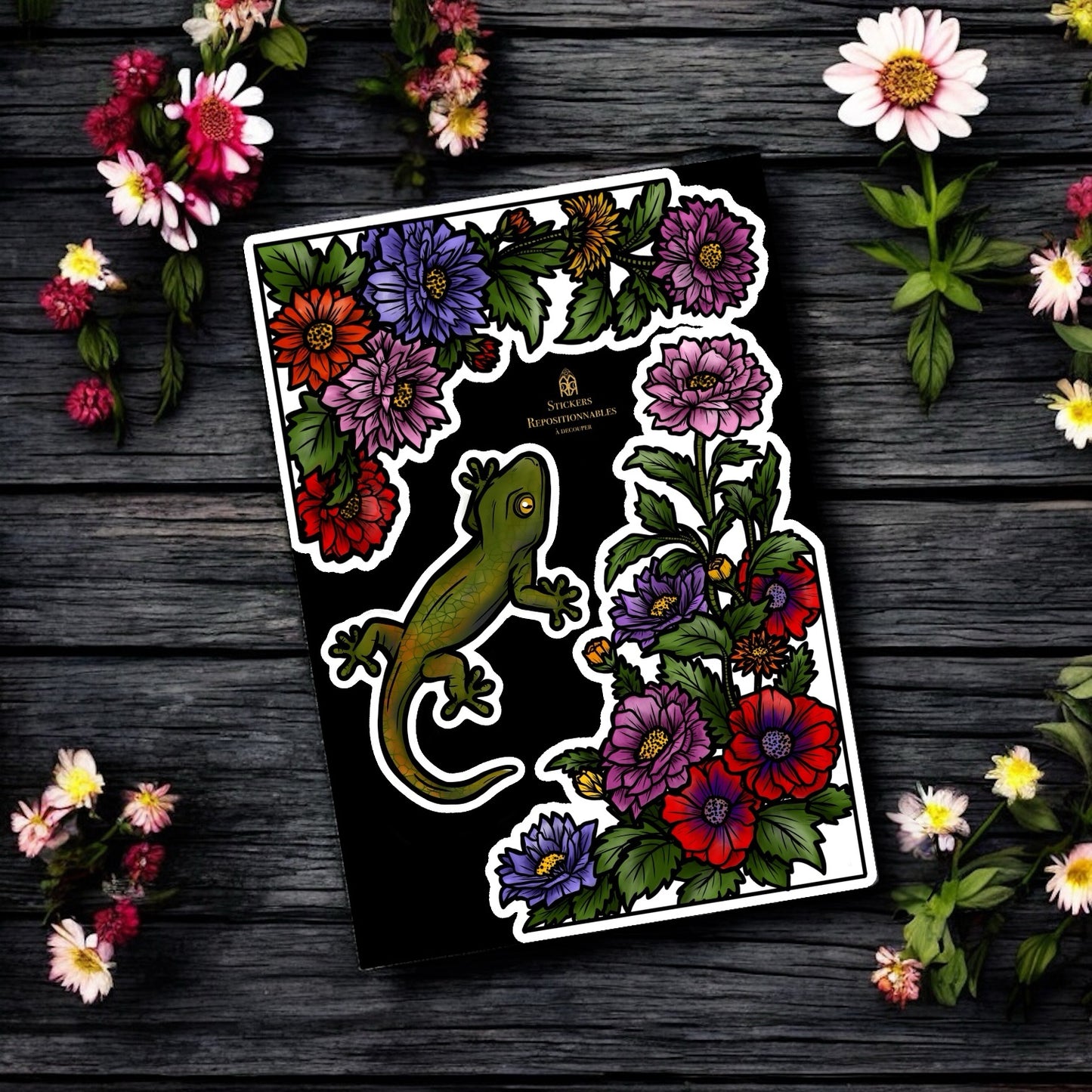 Gecko. Stickers repositionnables. A4 à découper.