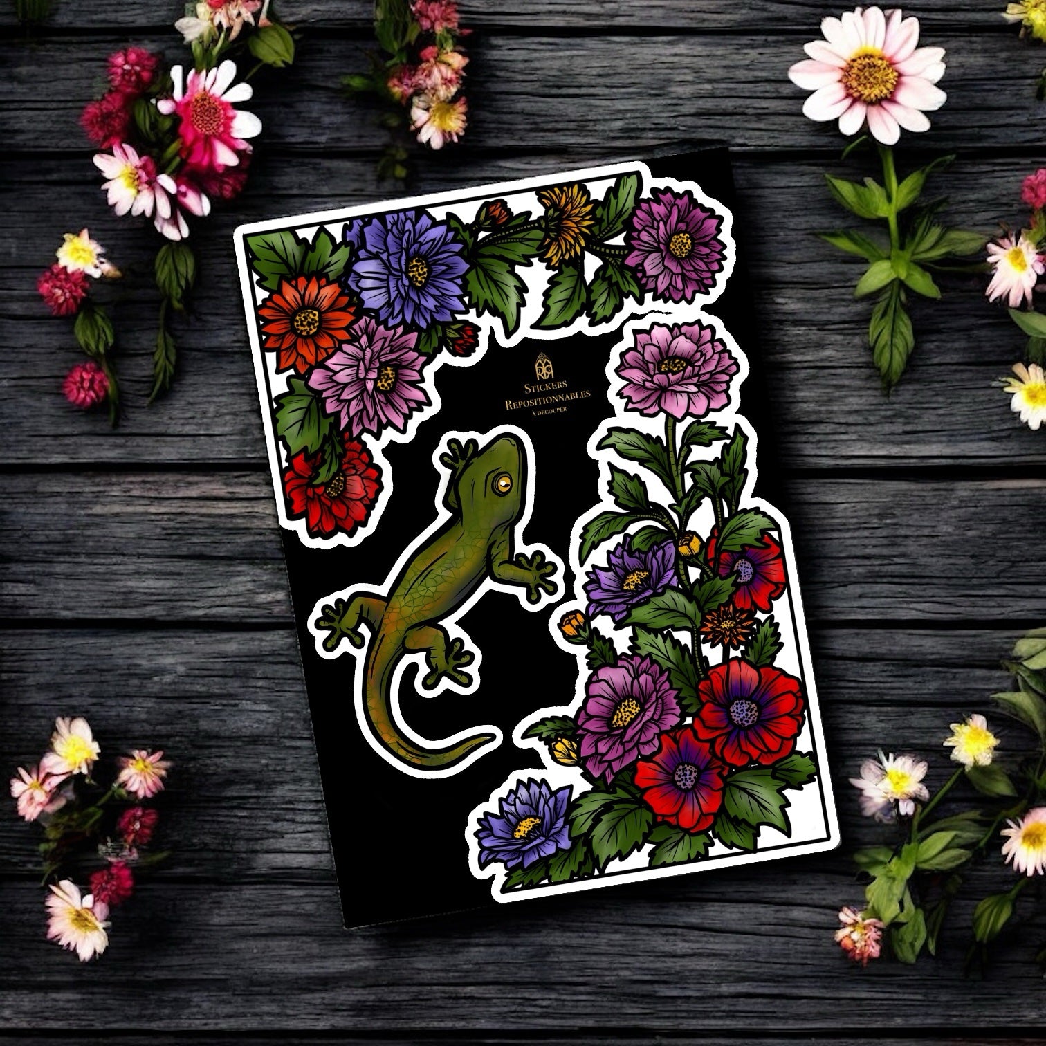Gecko. Stickers repositionnables. A4 à découper.