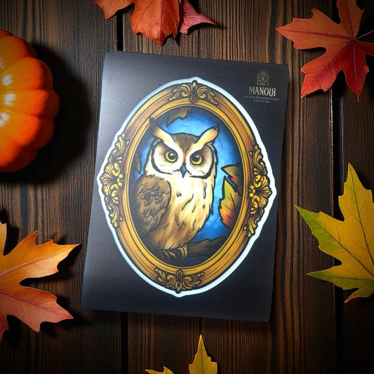 Médaillon automnal Hibou. Stickers repositionnables. A4 à découper.