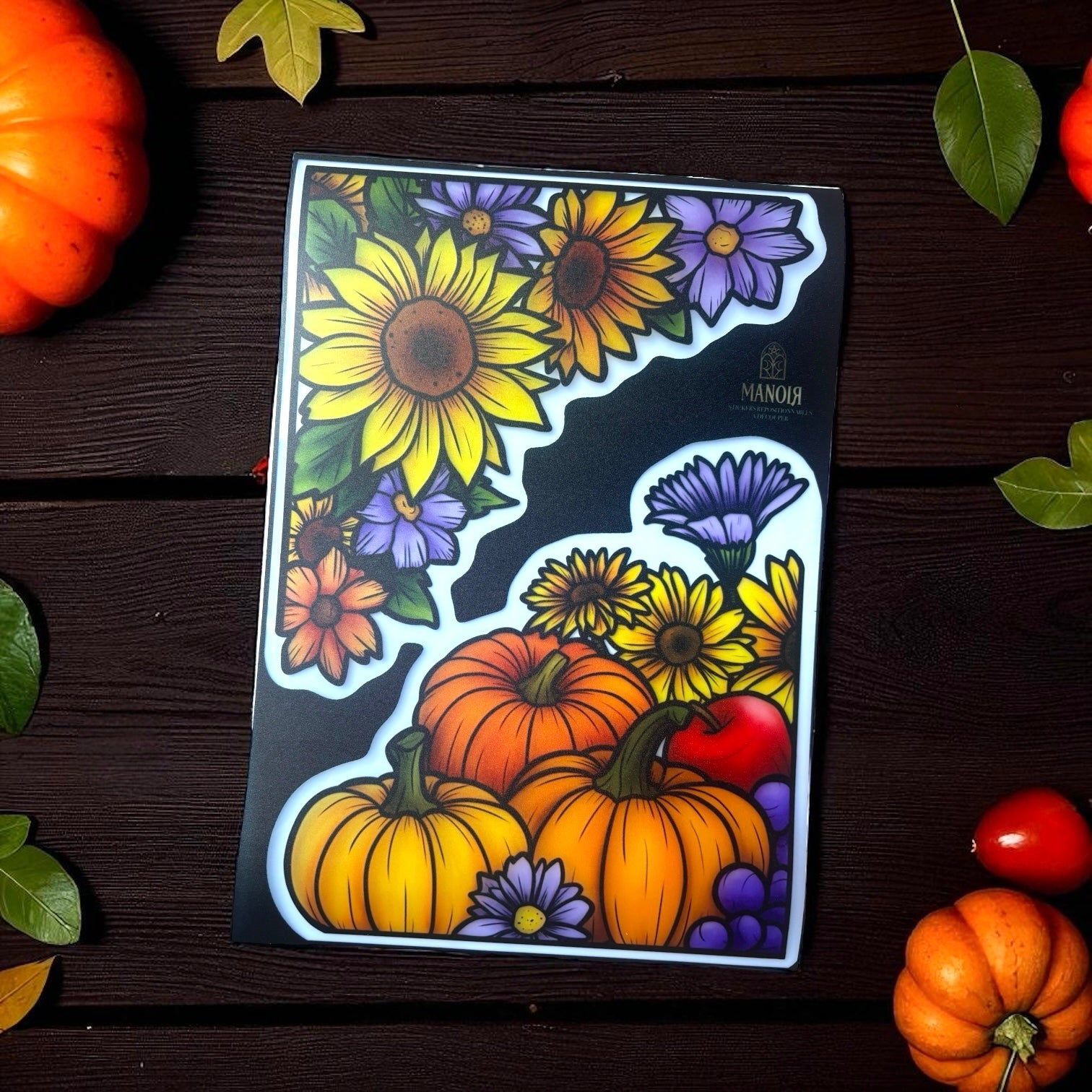 Citrouilles &amp; Fleurs (2 motifs). Stickers repositionnables. A4 à découper.