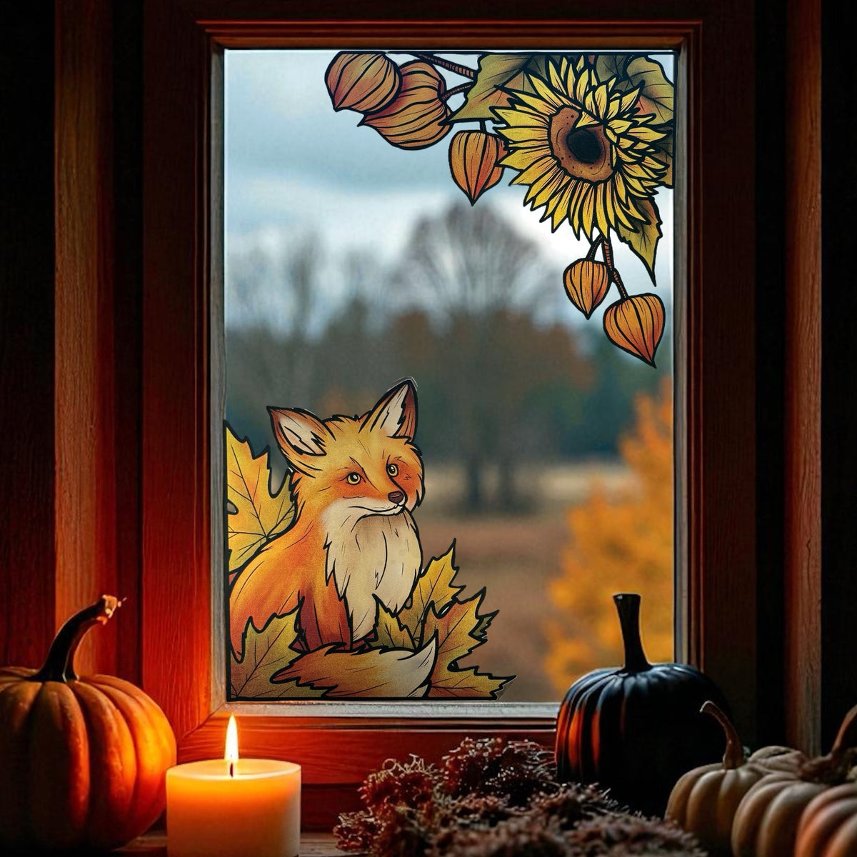 Renard d'automne. Stickers repositionnables. A4 à découper.