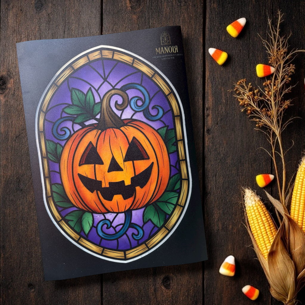 Médaillon Jack O Lantern. Stickers repositionnables. A4 à découper.