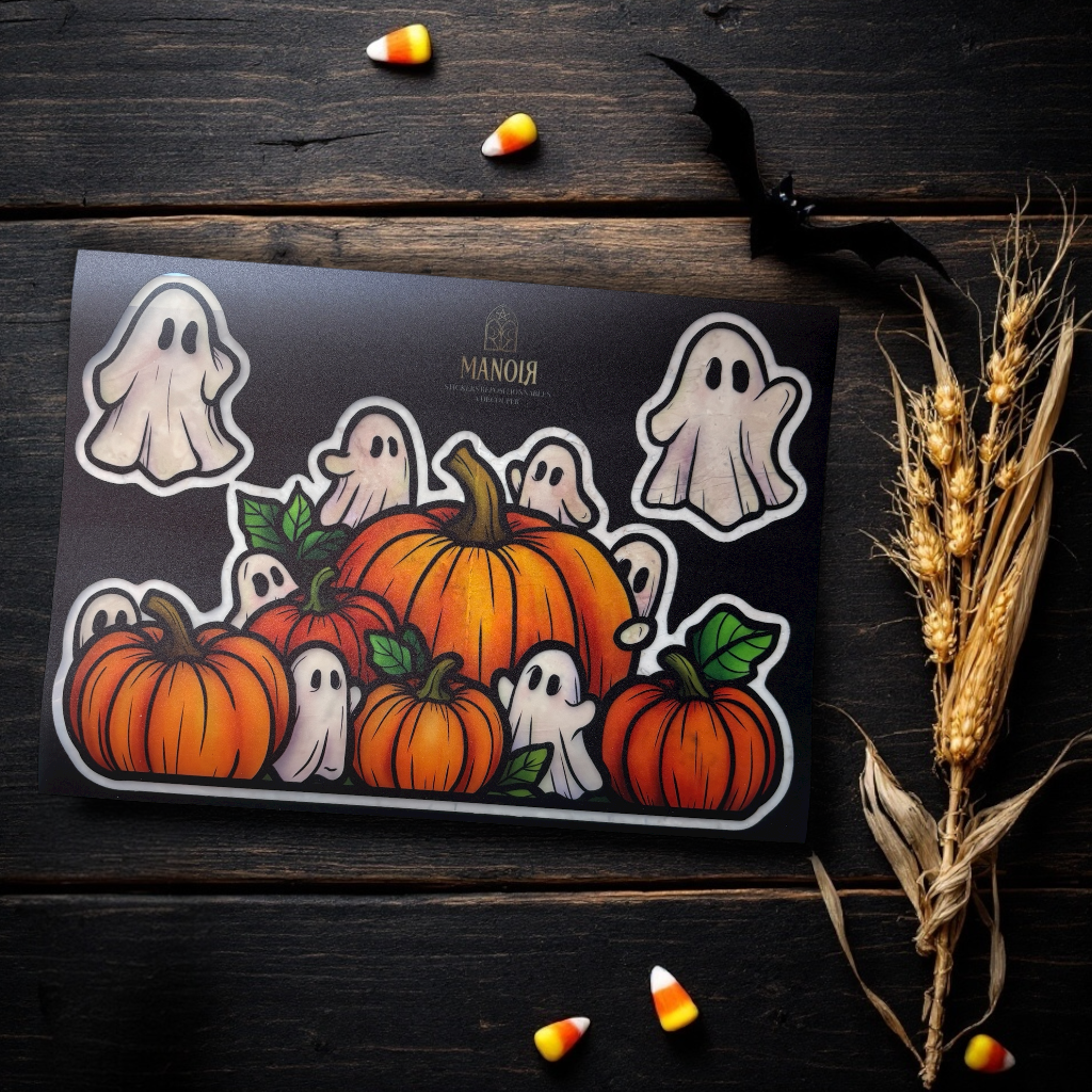 Fantômes d’Halloween . Stickers repositionnables. A4 à découper.