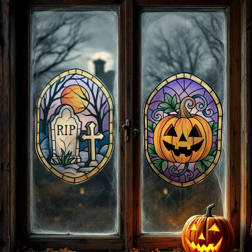 Médaillon Jack O Lantern. Stickers repositionnables. A4 à découper.