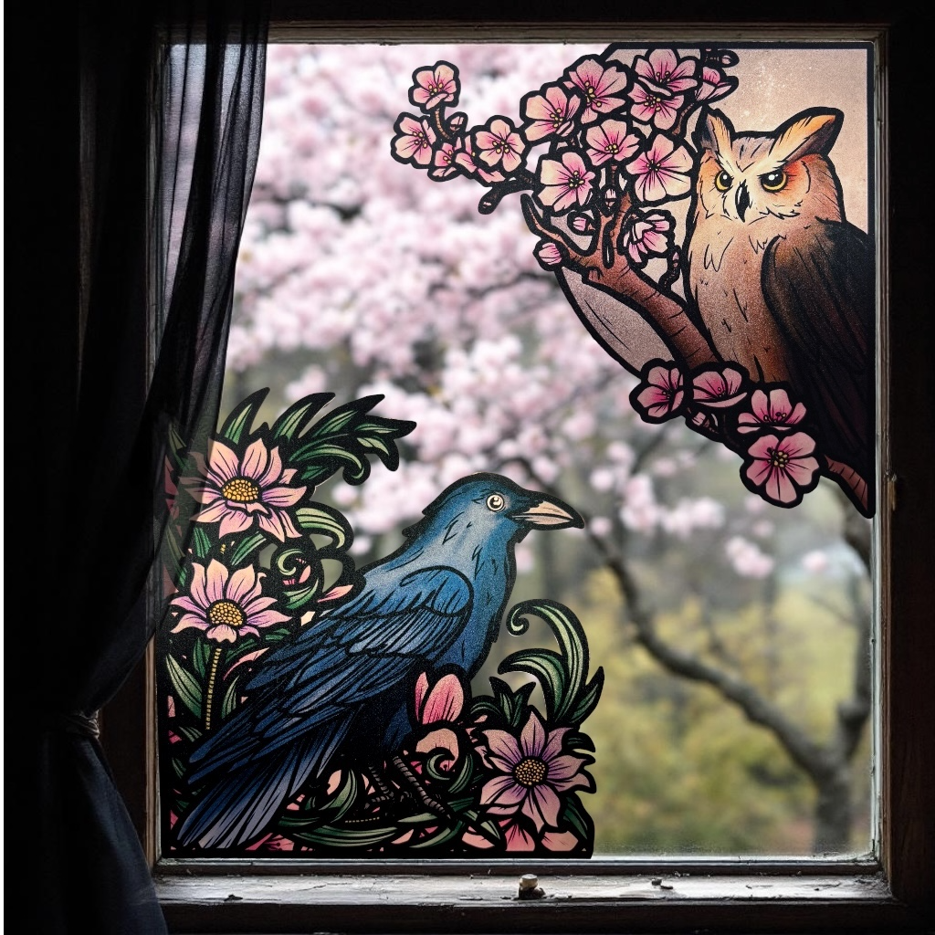 Oiseaux de printemps. Stickers repositionnables. A4 à découper.