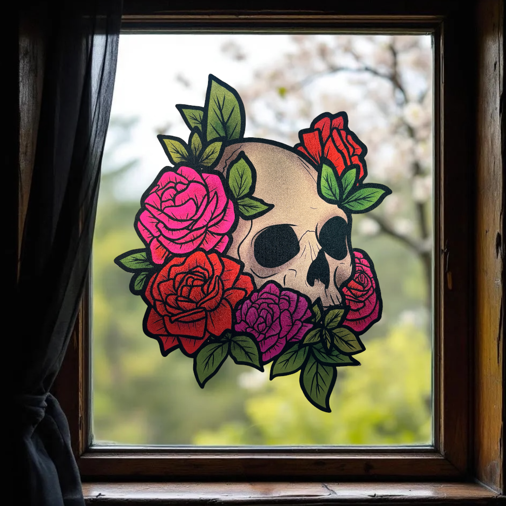 Roses macabres. À assortir aux petits coins roses. Sticker repositionnable. A4 à découper.
