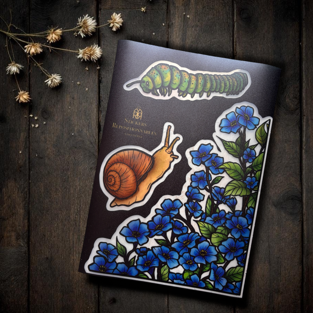 Les Myosotis. Stickers vitrail. Repositionnables. A4 à découper.